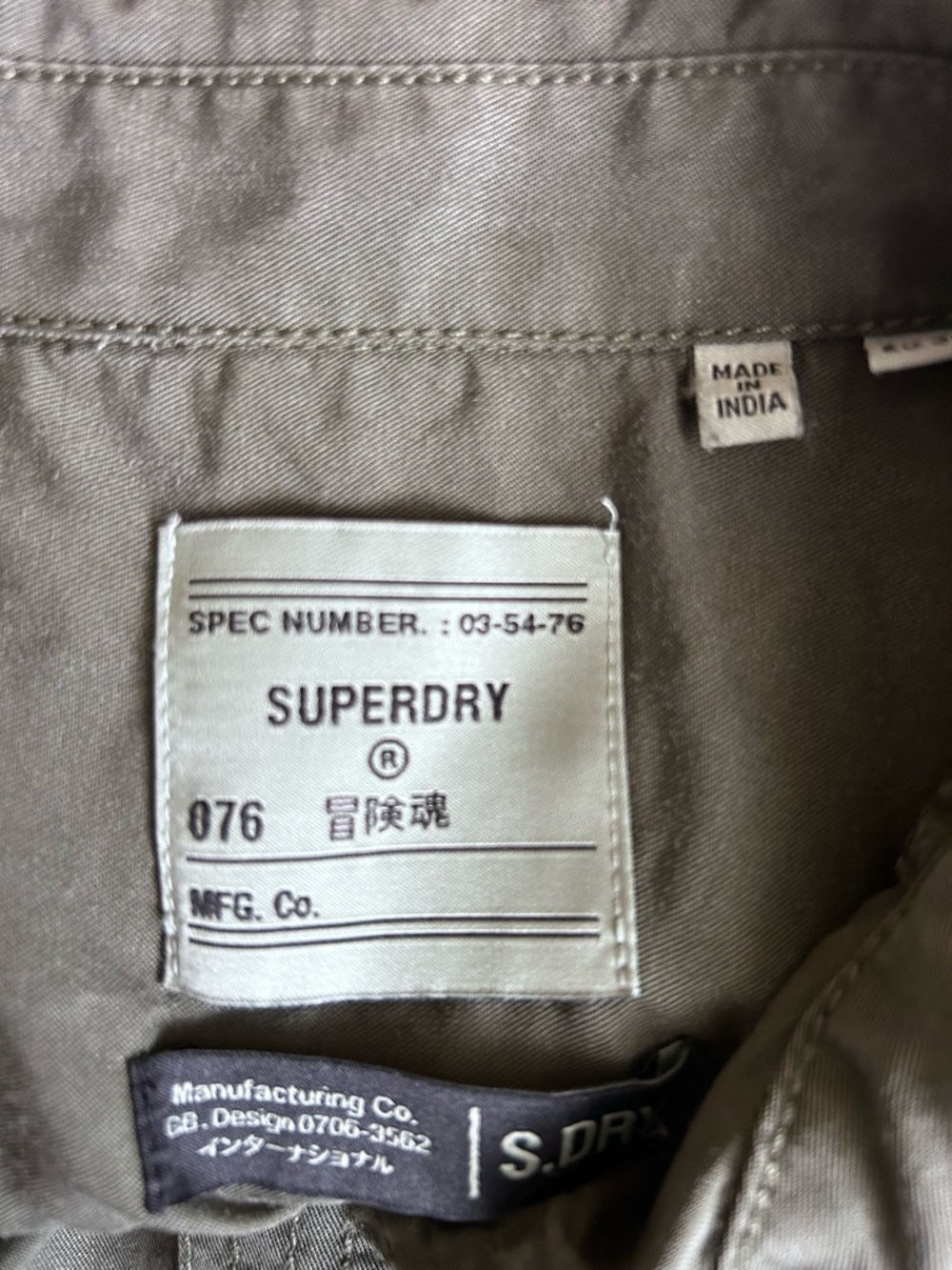 Superdry Olive Utility Embroidered Long Sleeve Button Down Shirt - Picture 3 of 8